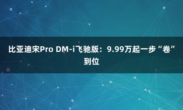 比亚迪宋Pro DM-i飞驰版：9.99万起一步“卷”到位