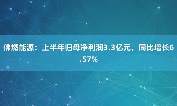 佛燃能源：上半年归母净利润3.3亿元，同比增长6.57%