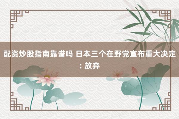 配资炒股指南靠谱吗 日本三个在野党宣布重大决定: 放弃