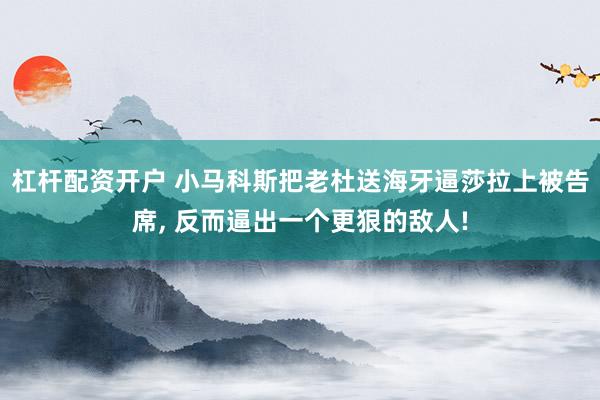 杠杆配资开户 小马科斯把老杜送海牙逼莎拉上被告席, 反而逼出一个更狠的敌人!