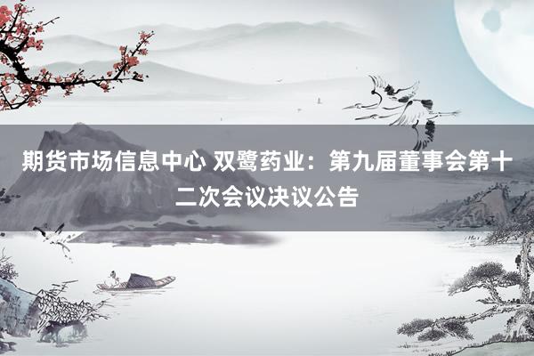 期货市场信息中心 双鹭药业：第九届董事会第十二次会议决议公告