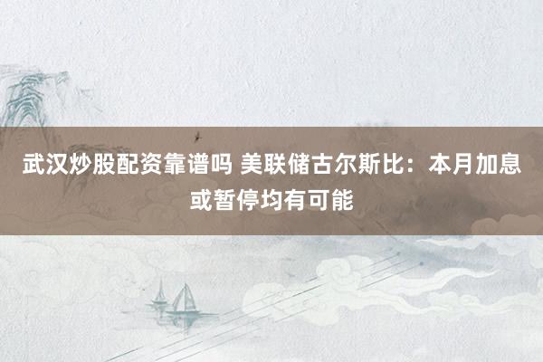 武汉炒股配资靠谱吗 美联储古尔斯比：本月加息或暂停均有可能