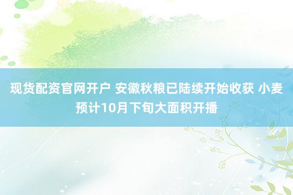 现货配资官网开户 安徽秋粮已陆续开始收获 小麦预计10月下旬大面积开播