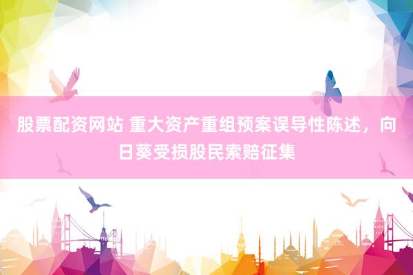 股票配资网站 重大资产重组预案误导性陈述，向日葵受损股民索赔征集