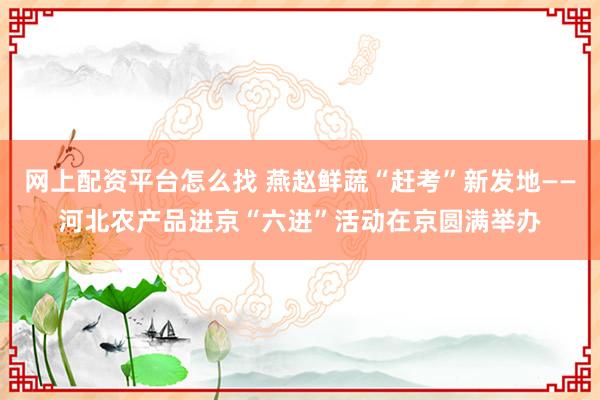 网上配资平台怎么找 燕赵鲜蔬“赶考”新发地——河北农产品进京“六进”活动在京圆满举办