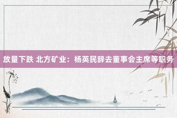 放量下跌 北方矿业：杨英民辞去董事会主席等职务